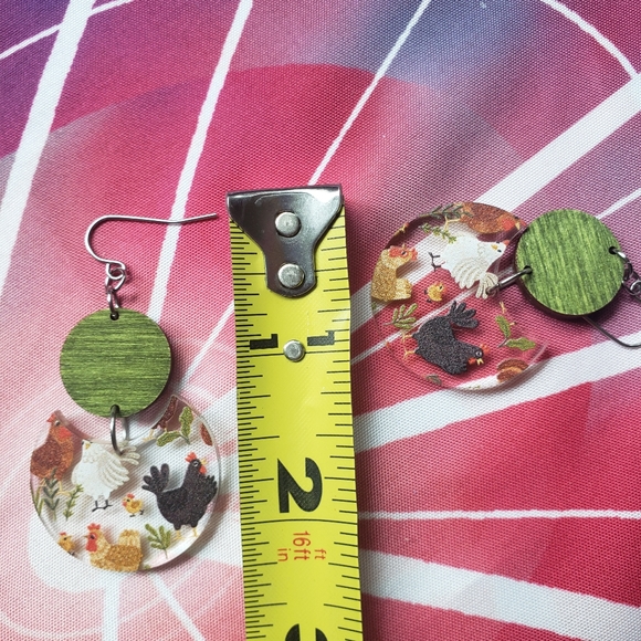 🐔 Chicken friends two-piece circular drop earrings 💚 - Picture 6 of 8